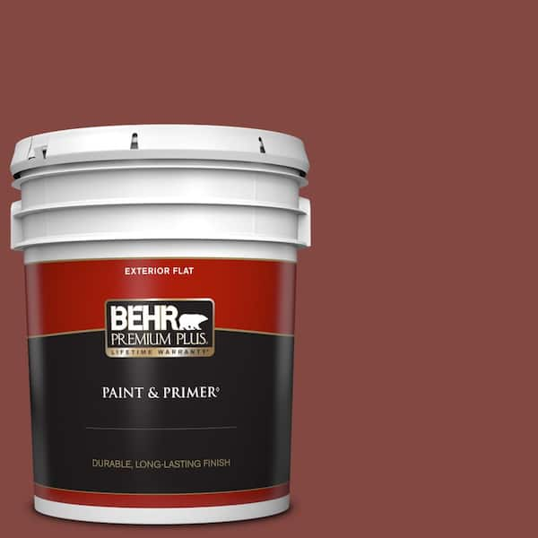 BEHR PREMIUM PLUS 5 gal. #S-H-170 Red Brick Flat Exterior Paint & Primer  430005 - The Home Depot