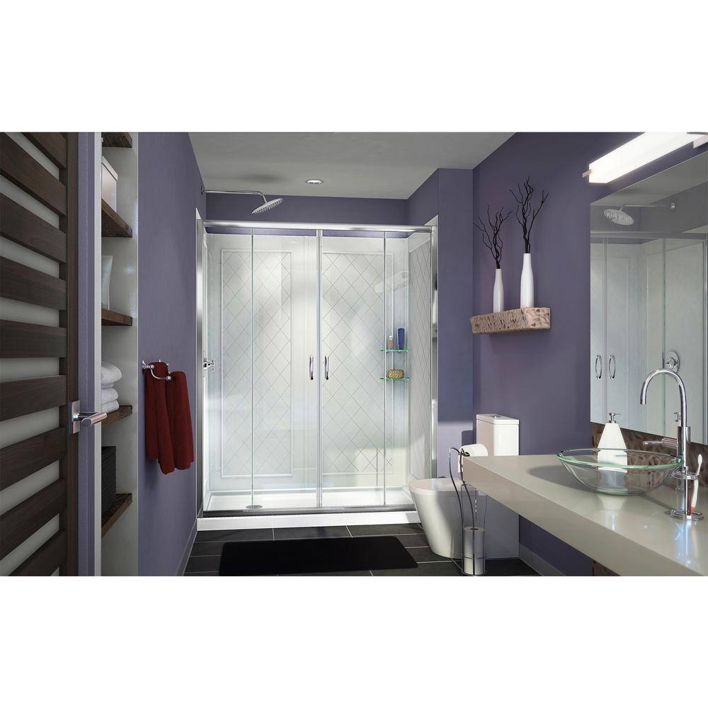 Visions 60" Frameless Clear Glass Sliding Shower Kit with Brushed Nickel Hardware