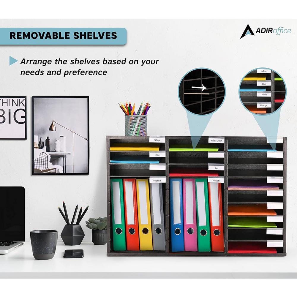 Black MDF 27-Compartment Adjustable Literature Organizer