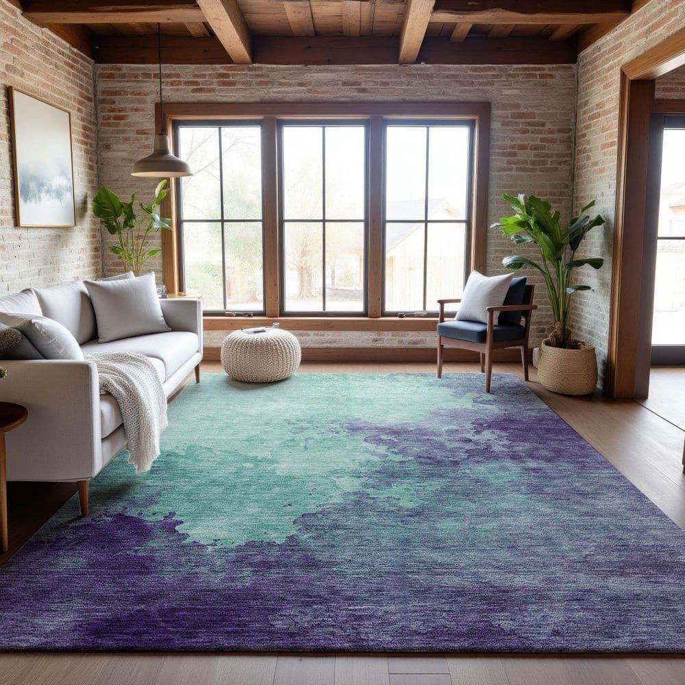 Mayfield Premium Machine Washable Abstract AMF1138 Seafoam 3 ft. x 5 ft. Area Rug price history on PriceWatchPro
