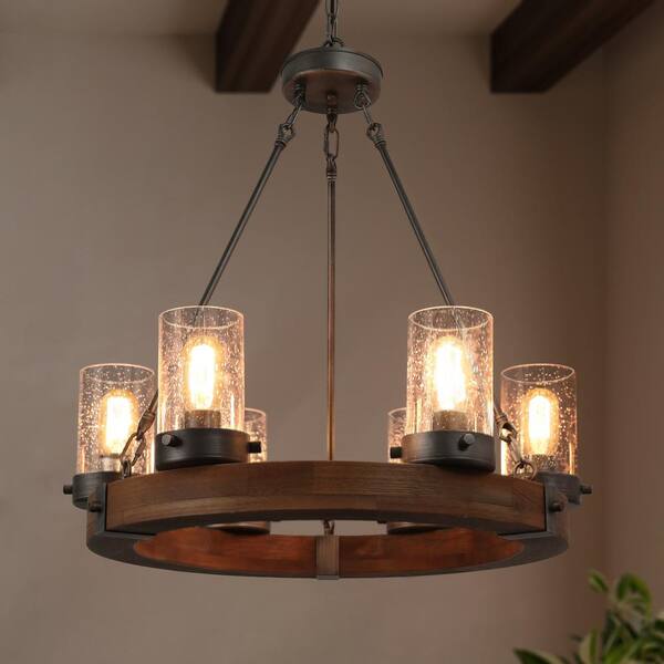 LNC Wagon wheel chandelier 6-Light Matte Silver Farmhouse Chandelier LNC Wagon wheel chandelier 6-Light Matte Silver Farmhouse Chandelier