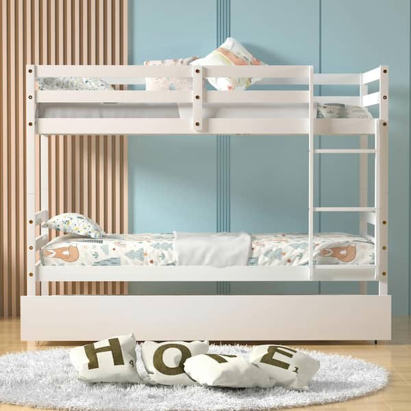 Seafuloy White Pine Twin Bunk Bed with Trundle