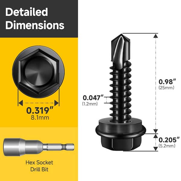 #12 x 1 in. Black Oxide 410 Stainless Steel Hex Washer Head Self Drilling Sheet Metal Screws (50-Pack)