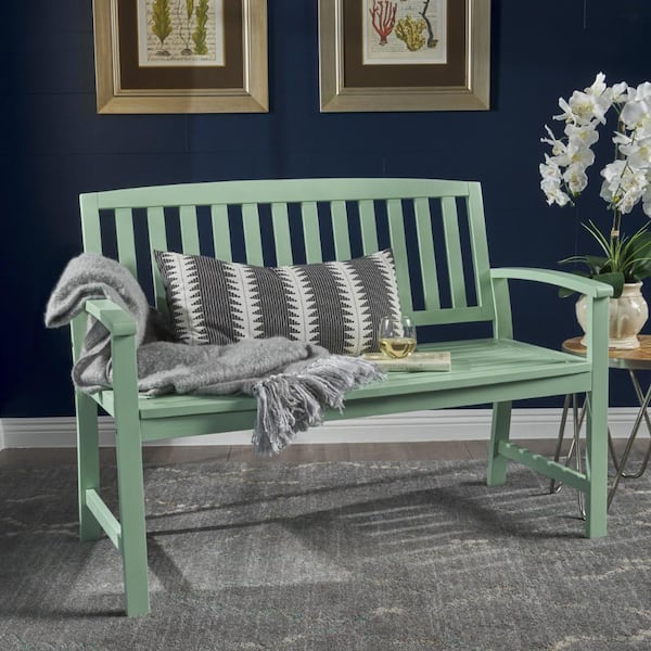 Mint Wood Outdoor Bench with Back JY-202605222 - The Home Depot