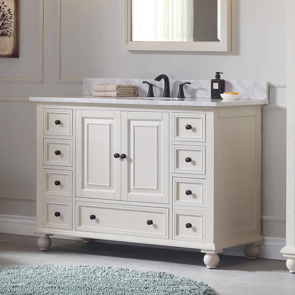 French White 48" Solid Wood Single Bathroom Vanity Base
