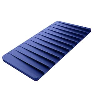 Self-Draining Dark Blue Silicone Dish Drying Mat or Trivet for Kitchen Counter