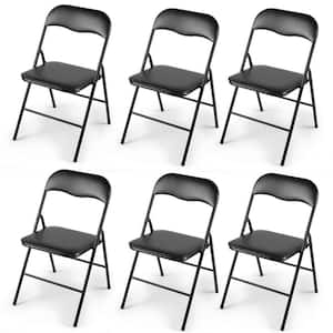 Black Plastic Stackable Folding Chairs with Padded Cushion Seat(Set of 6)