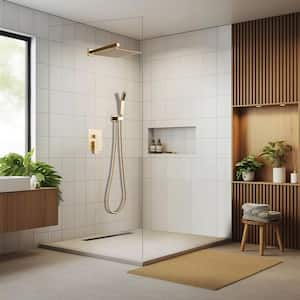 Single Handle 1-Spray Shower Faucet 1.8 GPM with Adjustable Heads Ceramic Disc Valves Pressure Balance in Brushed Gold