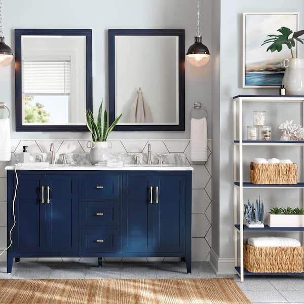 Sturgess 27 in. W x 36 in. H Rectangular Wood Framed Wall Bathroom Vanity Mirror in Navy Blue