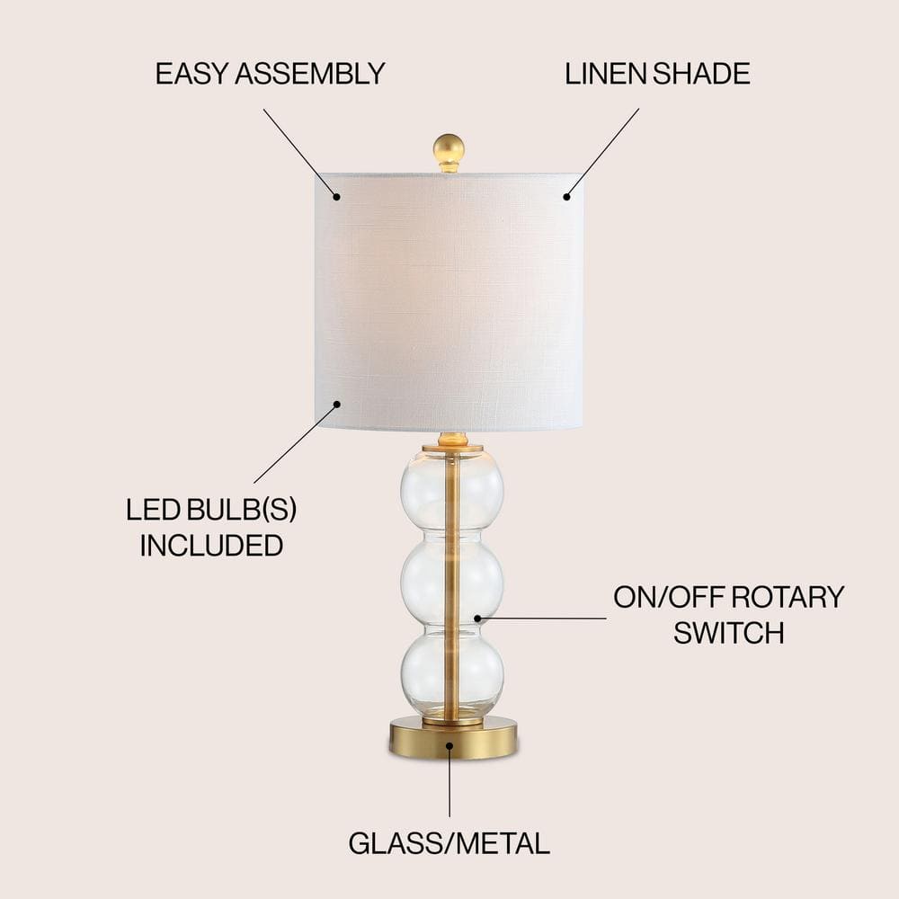 21" Brass Gold and White Glass Table Lamp