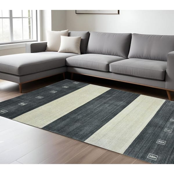 9 ft. x 12 ft. Multi-Colored Wool Striped Hand Woven Area Rug