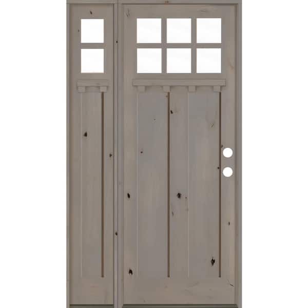 Krosswood Doors 56 in. x 96 in. Craftsman Alder Left-Hand 6-Lite Clear Glass Grey Stain Wood Prehung Front Door/Left Sidelite with DS