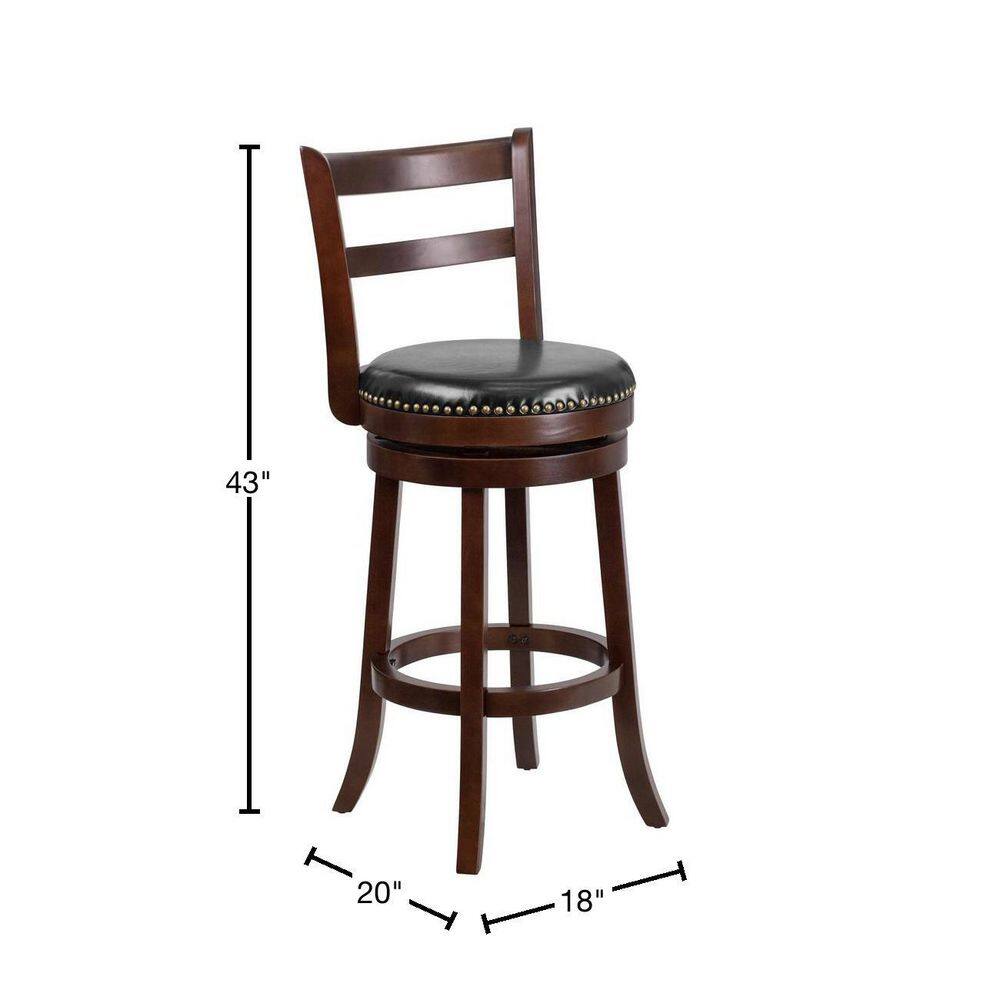 Elegant Cappuccino Wood Barstool with Black Leather Swivel Seat