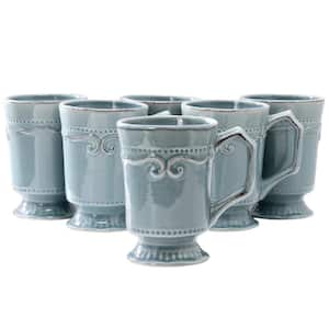 Modern Southern Home Capri 14 oz. Embossed Ceramic Footed Cup Beverage Mugs Set in Blue 6-Piece