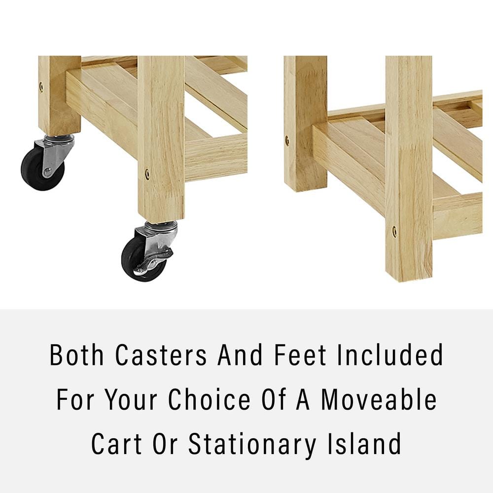 Bristol Natural Wood Drop-Leaf Kitchen Cart with Storage
