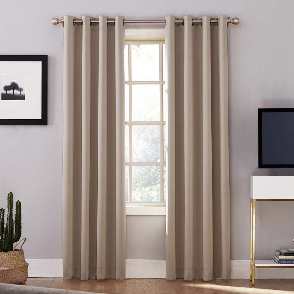 Sun Zero Stone Woven Solid 52 In W X 63 L Noise Cancelling Thermal Grommet Blackout Curtain 52486 The