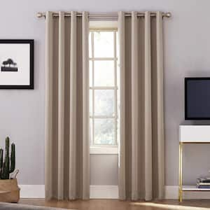 Stone Woven Solid 52 in. W x 63 in. L Noise Cancelling Thermal Grommet Blackout Curtain