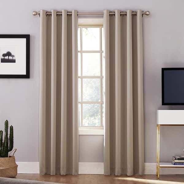 Sun Zero Stone Woven Solid 52 in. W x 63 in. L Noise Cancelling Thermal Grommet Blackout Curtain