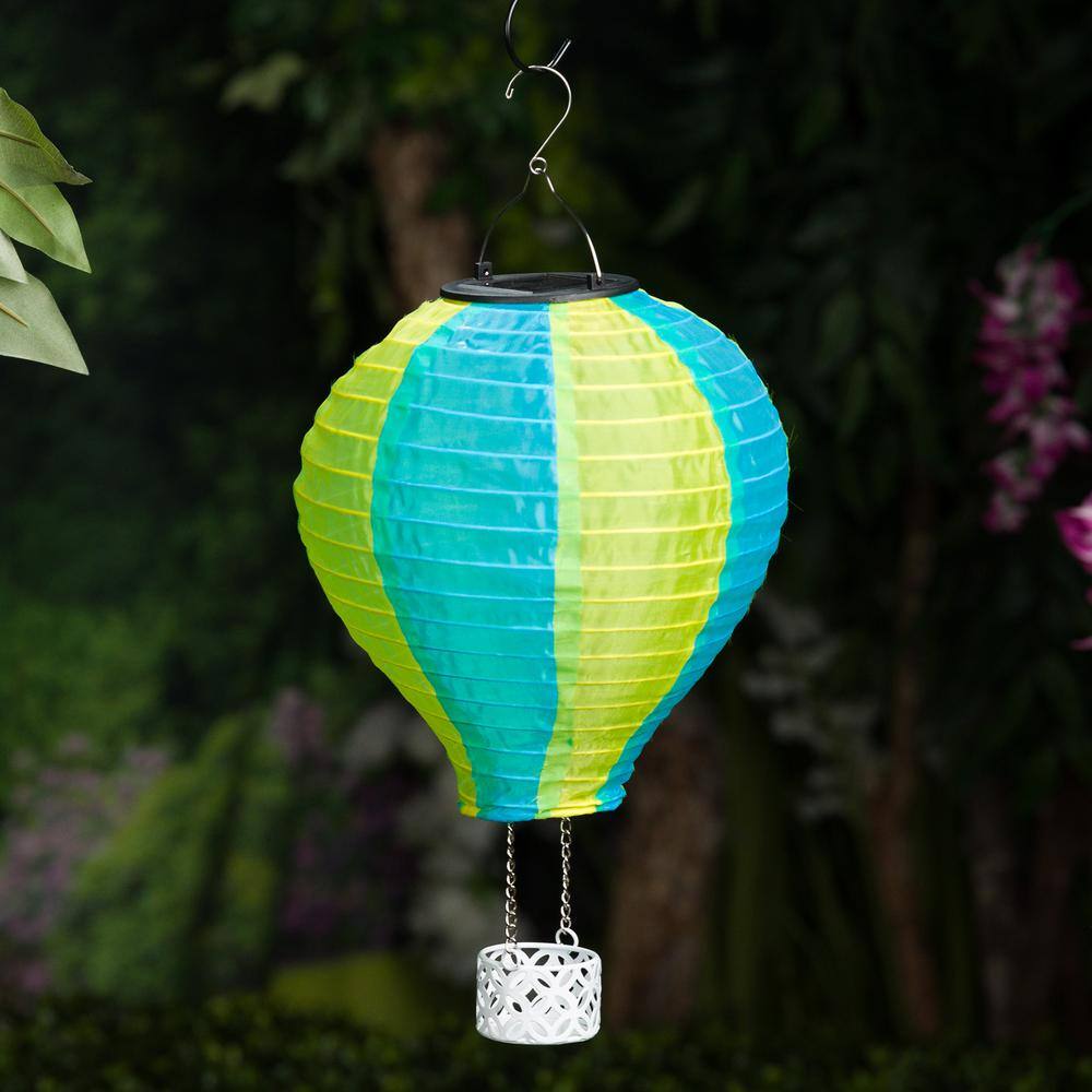 16" Solar Powered Yellow and Blue Hot Air Balloon LED Lamp