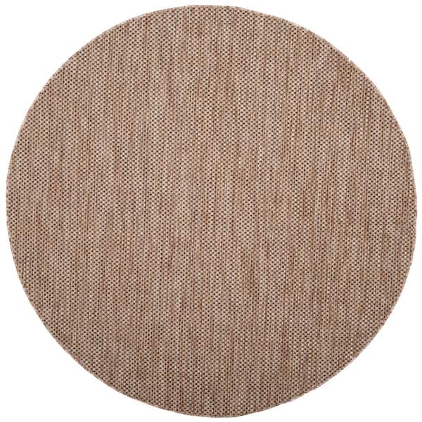 Courtyard Natural/Black 10 ft. x 10 ft. Solid Color Distressed Indoor/Outdoor Round Area Rug
