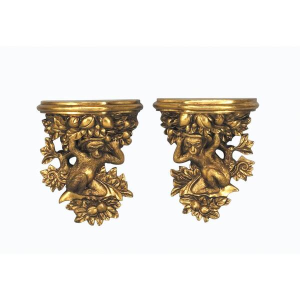 Antique Reproductions 15 in. Gold Monkey Wall Shelf (2-Piece)