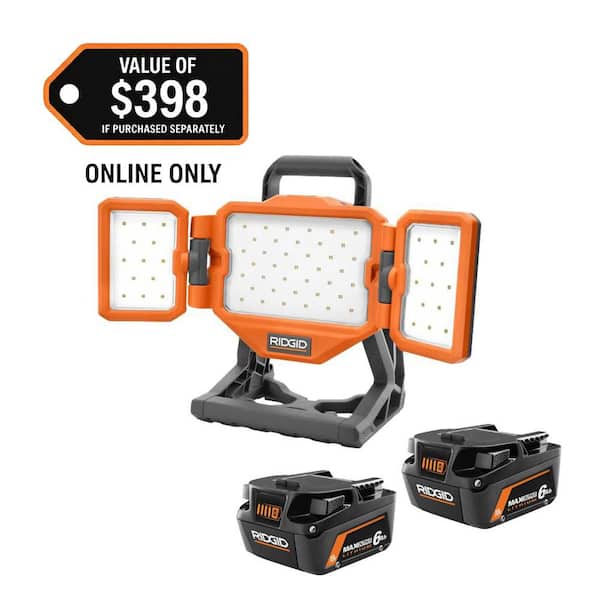 18V 6.0 Ah MAX Output Lithium-Ion Batteries (2-Pack) with 18V Cordless Hybrid Panel Light