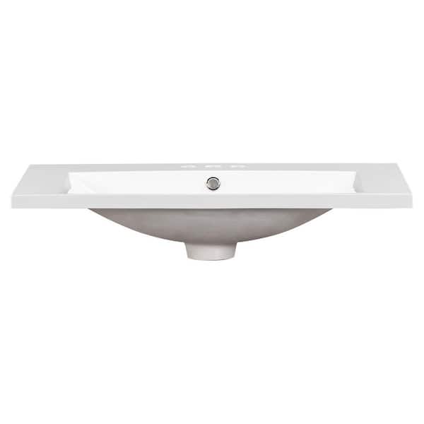 30 in. Drop-In Rectangular Integrated Vanity Top Bathroom Sink in White Resin with 3-Faucet Holes
