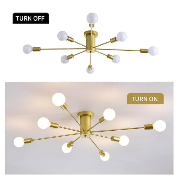 KOSTOMO Gold Sputnik Chandelier 8 Lights Modern Chandeliers Brushed Brass Ceiling Light Fixture Electroplated Lights Industrial Pendant Lighting? 8lights-Brass