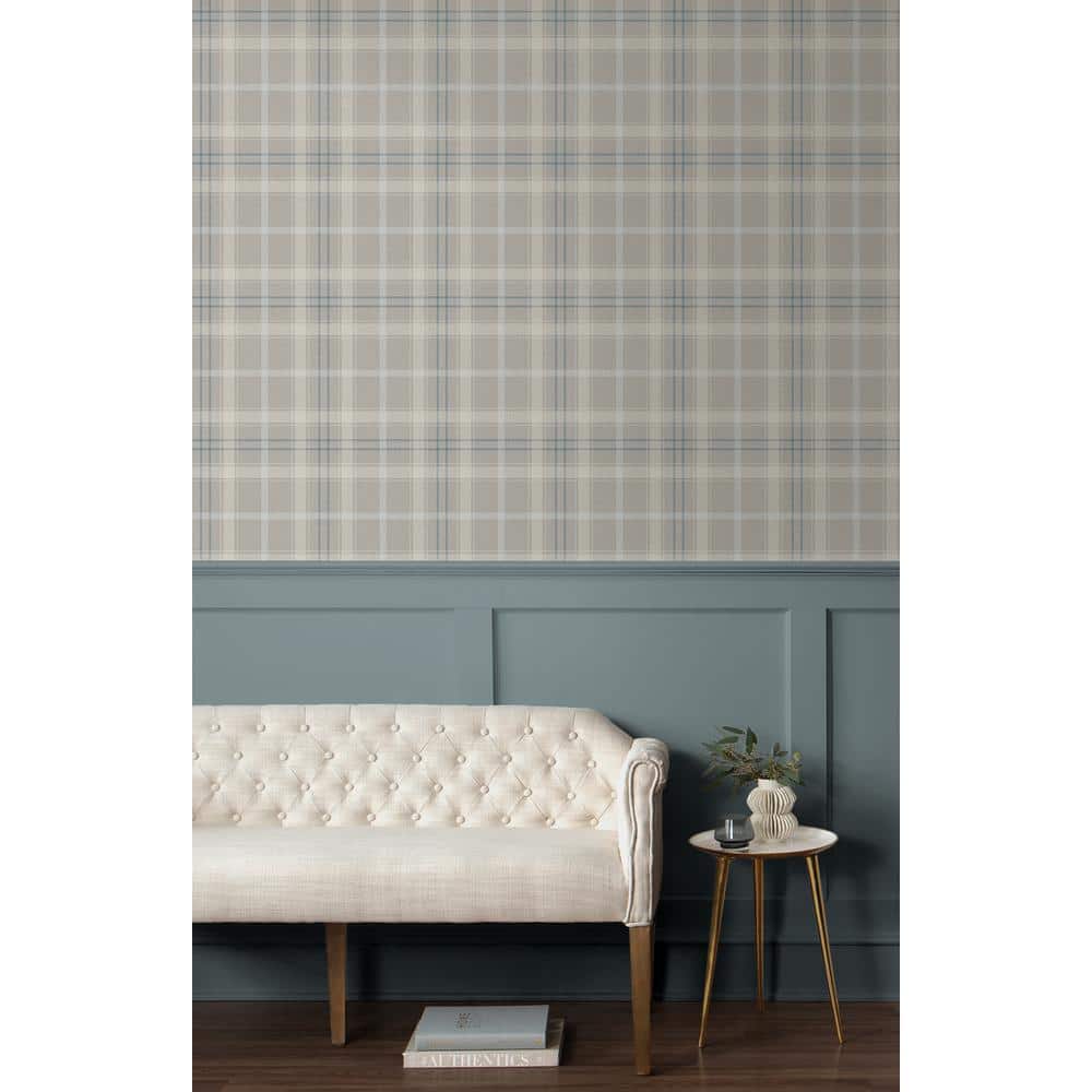 Argos Gray and Blue Plaid Self-Adhesive Vinyl Wallpaper