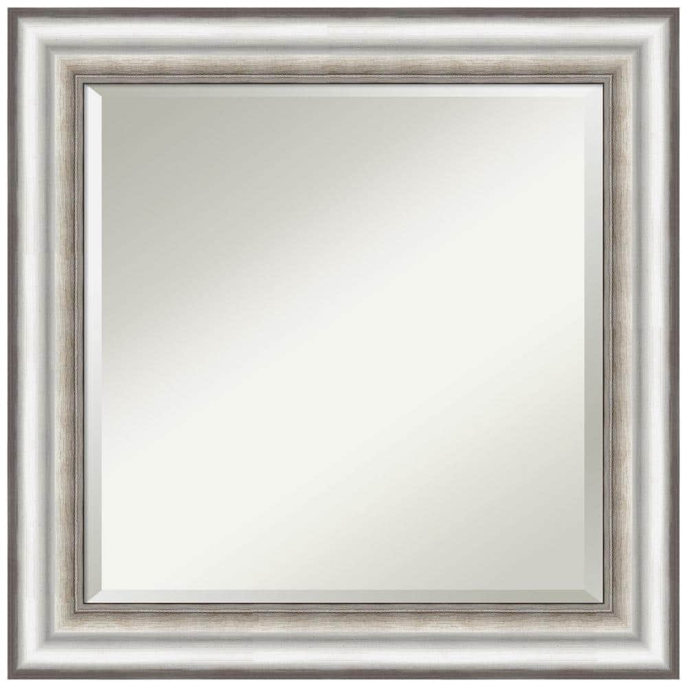 Salon Silver 25" Square Wall Mirror with Brushed Polystyrene Frame