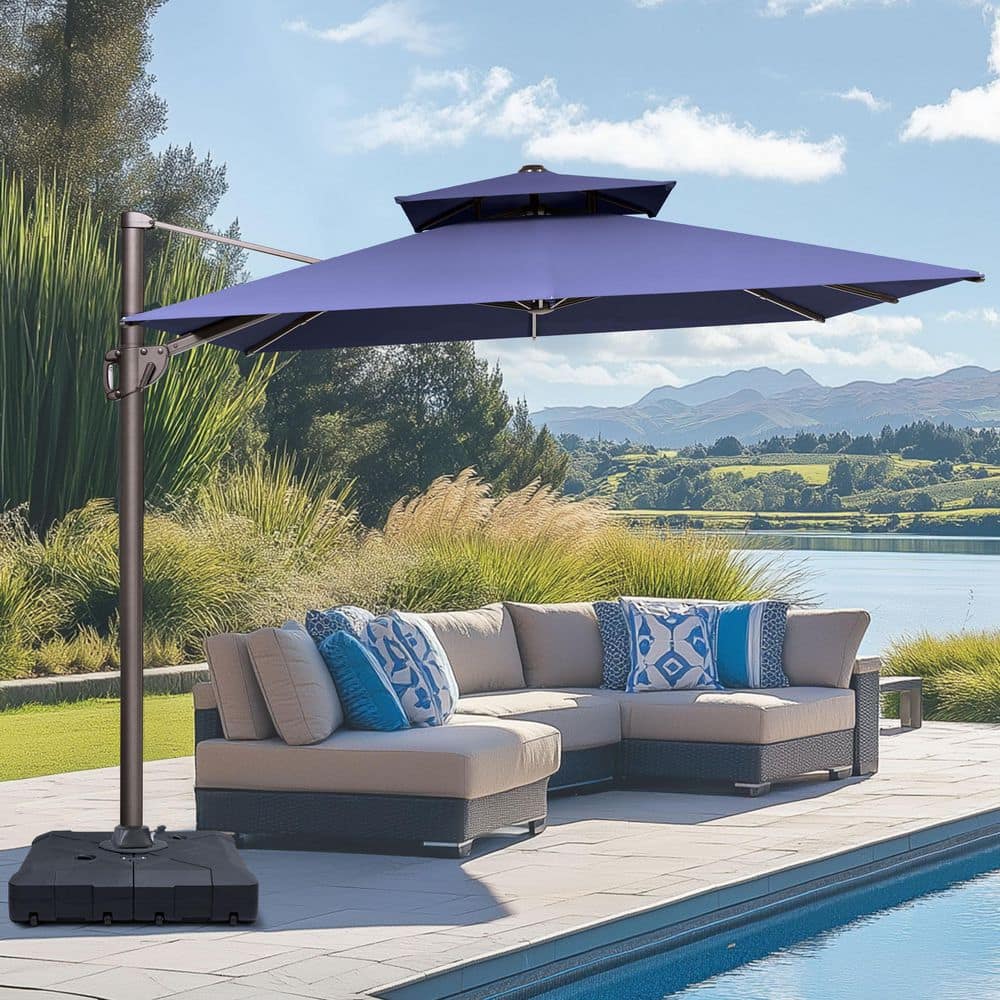 2-Tier top 11.5 ft. x 9 ft. Aluminum Outdoor 360° Rotation Cantilever Patio Umbrella in Navy Blue with 260 lbs. Base price history on PriceWatchPro