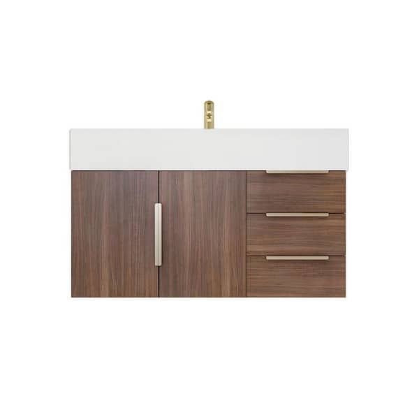 Bethany 36 in. W x 20 in. D x 22 in. H Single Sink Floating Bath Vanity in Rosewood with White Acrylic Top