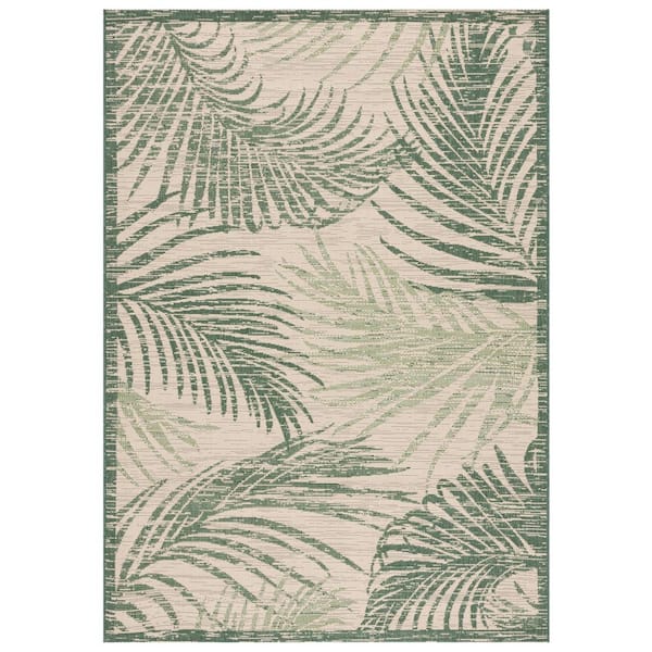 Courtyard Beige/Green 5 ft. x 8 ft. Distressed Oversized Leaves Indoor/Outdoor Area Rug