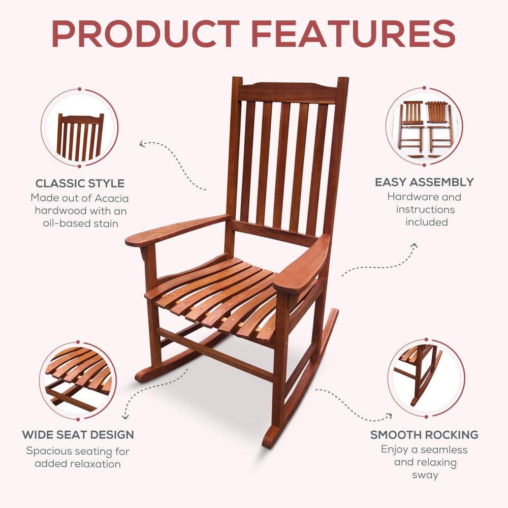 Natural Stained Acacia Wood Traditional Rocking Chair