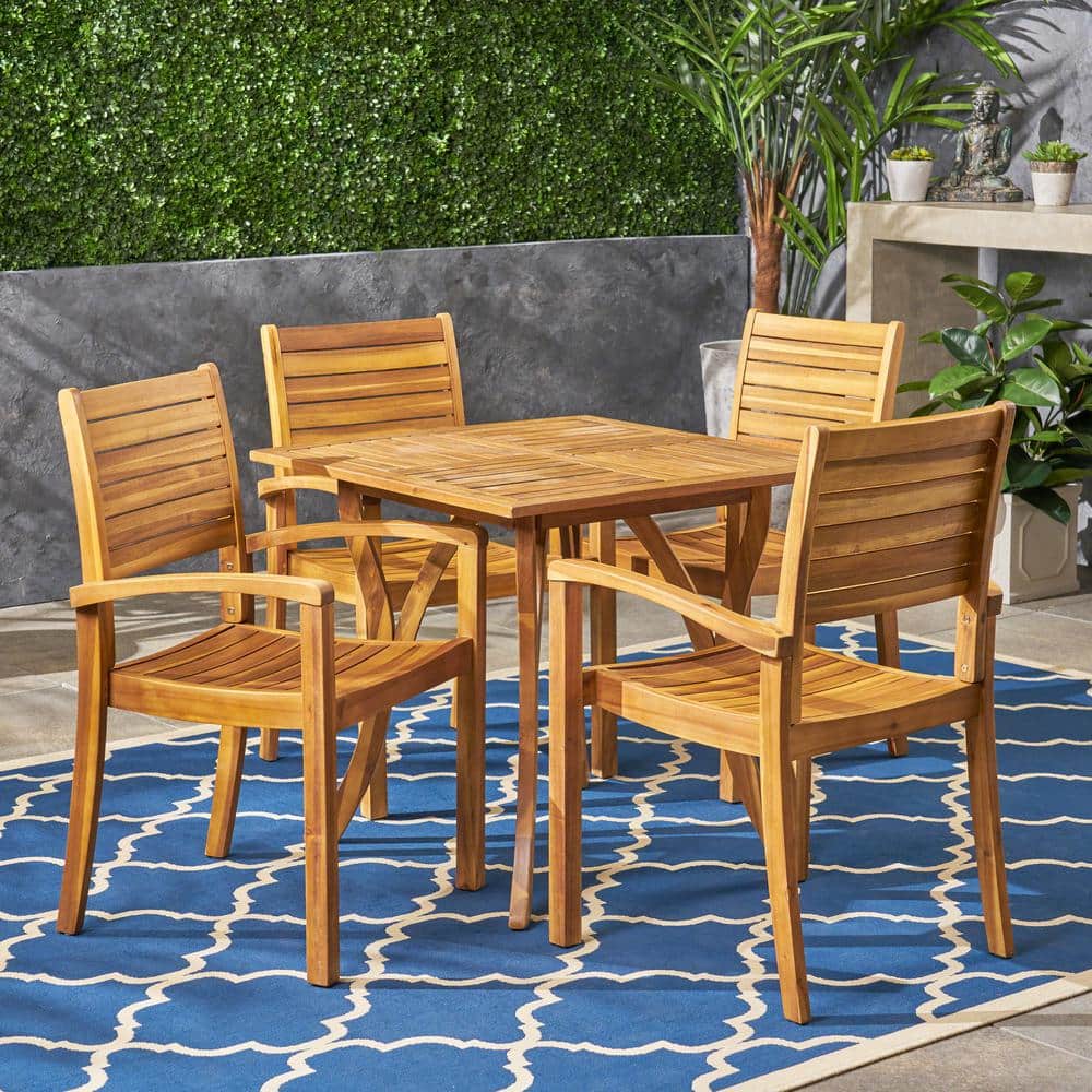 Noble House York Teak Brown 5-Piece Wood Outdoor Patio Dining Set 54223 ...