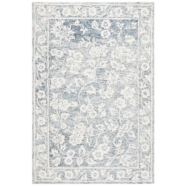 SAFAVIEH Capri Blue/Ivory 4 ft. x 6 ft. Border Scroll Floral Area Rug