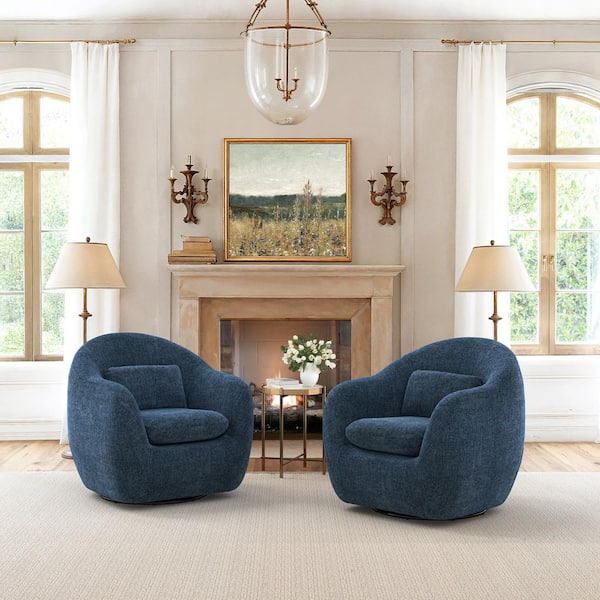 OrangeOne Oversized Navy Chenille 360° Swivel Accent Chair