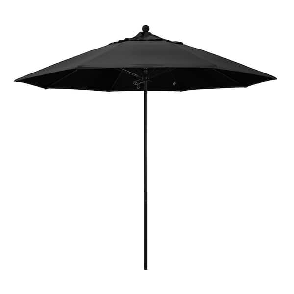 California Umbrella 9 ft. Black Aluminum Commercial Market Patio Umbrella with Fiberglass Ribs and Push Lift in Black Olefin