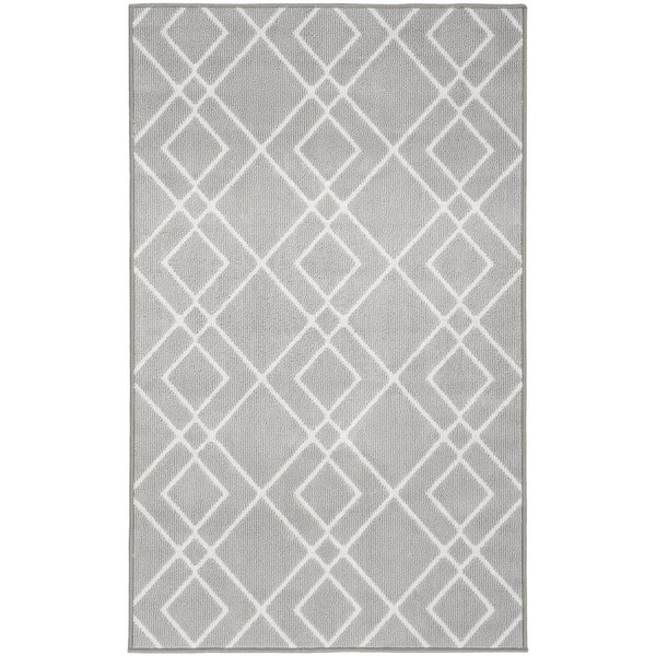 Nourison Modern Lines Silver 3 ft. x 5 ft. Geometric Contemporary Kitchen Area Rug