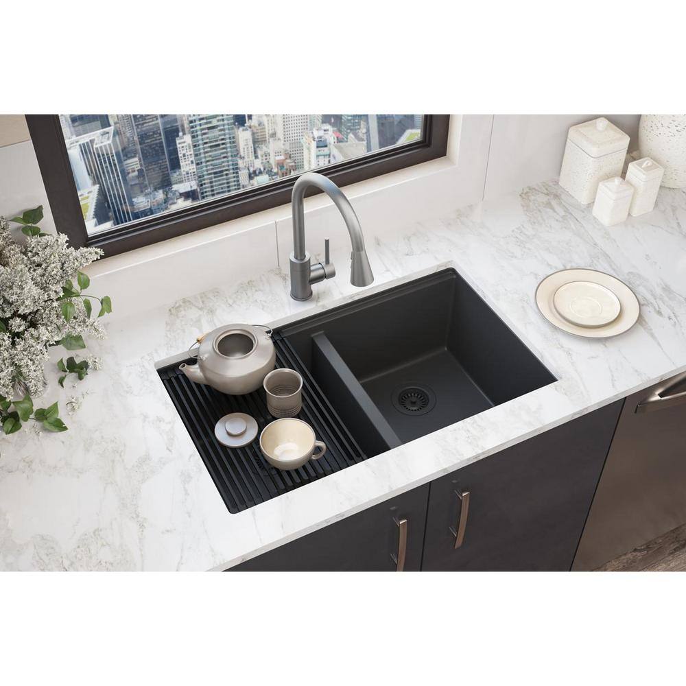 Matte Black Quartz Double Bowl Undermount Workstation Sink