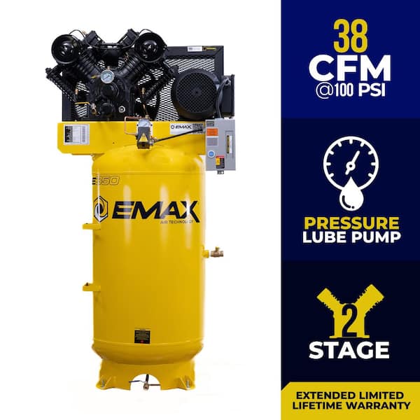Industrial E350 Series 80 Gal. 175 psi 10 HP 38 CFM 1-Phase 2-Stage Vertical Industrial Electric Air Compressor