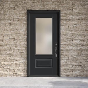 Performance Door System 36 in. x 80 in. 3/4-Lite Left-Hand Inswing Pearl Black Smooth Fiberglass Prehung Front Door
