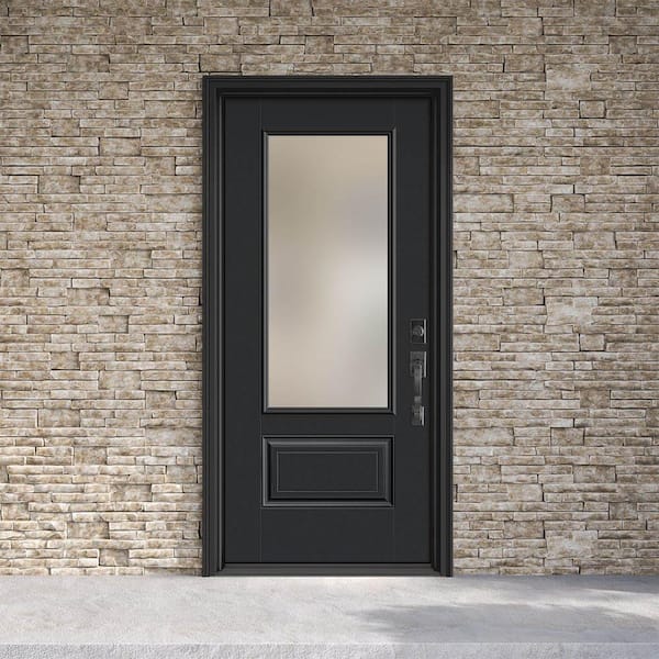 Performance Door System 36 in. x 80 in. 3/4-Lite Left-Hand Inswing Pearl Black Smooth Fiberglass Prehung Front Door