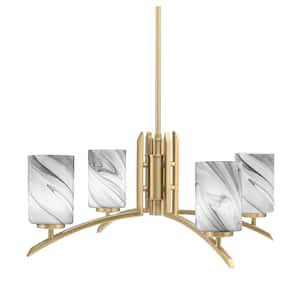 Siena 26 in. 4-Light New Age Brass Chandelier with 4 in. Onyx Swirl Glass Shade, No Bulbs Included