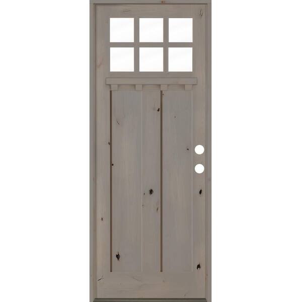 Krosswood Doors 42 in. x 96 in. Craftsman Alder Left-Hand/Inswing 6-Lite  Clear Glass Grey Stain Wood Prehung Front Door w/Dentil Shelf  PHED.KA.550DS.36.80.134.LH.GR - The Home Depot
