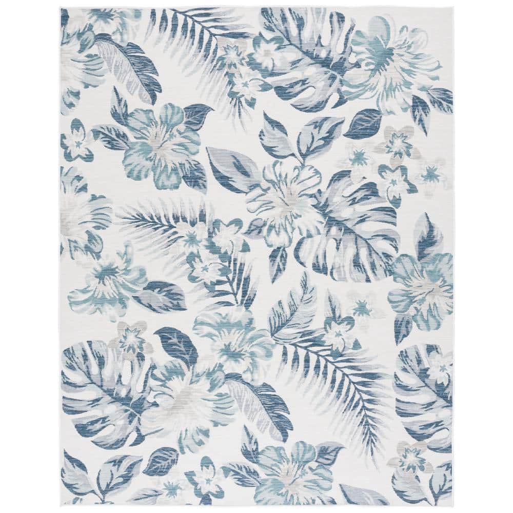 SAFAVIEH Sunrise Ivory/Blue Gray 8 ft. x 10 ft. Oversized Floral ...