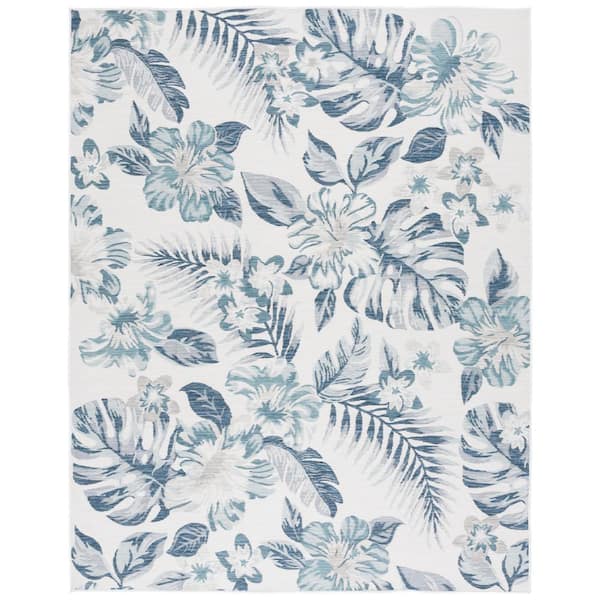 SAFAVIEH Sunrise Ivory/Blue Gray 8 ft. x 10 ft. Oversized Floral Reversible Indoor/Outdoor Area Rug