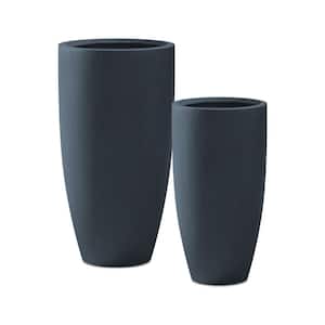 31.4" and 23.6"H Charcoal Finish Concrete Tall Planters (Set of 2), Large Outdoor Indoor w/Drainage Hole & Rubber Plug