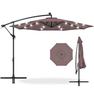 10 ft. Steel Cantilever Patio LED Umbrella Water-Repellent Canopy Fabric in Taupe