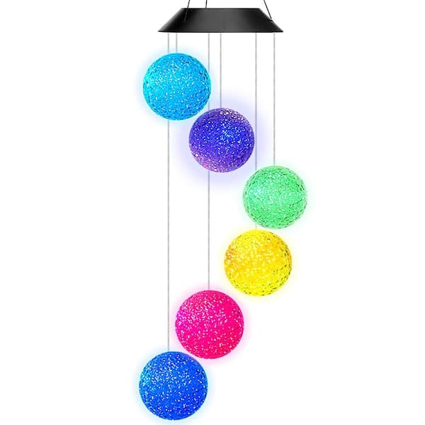 OGETFUUR 19.2 in. Plastic Color Changing Solar Power Portable Wind Chime, Outdoor Waterproof Windchime Light Garden and Home